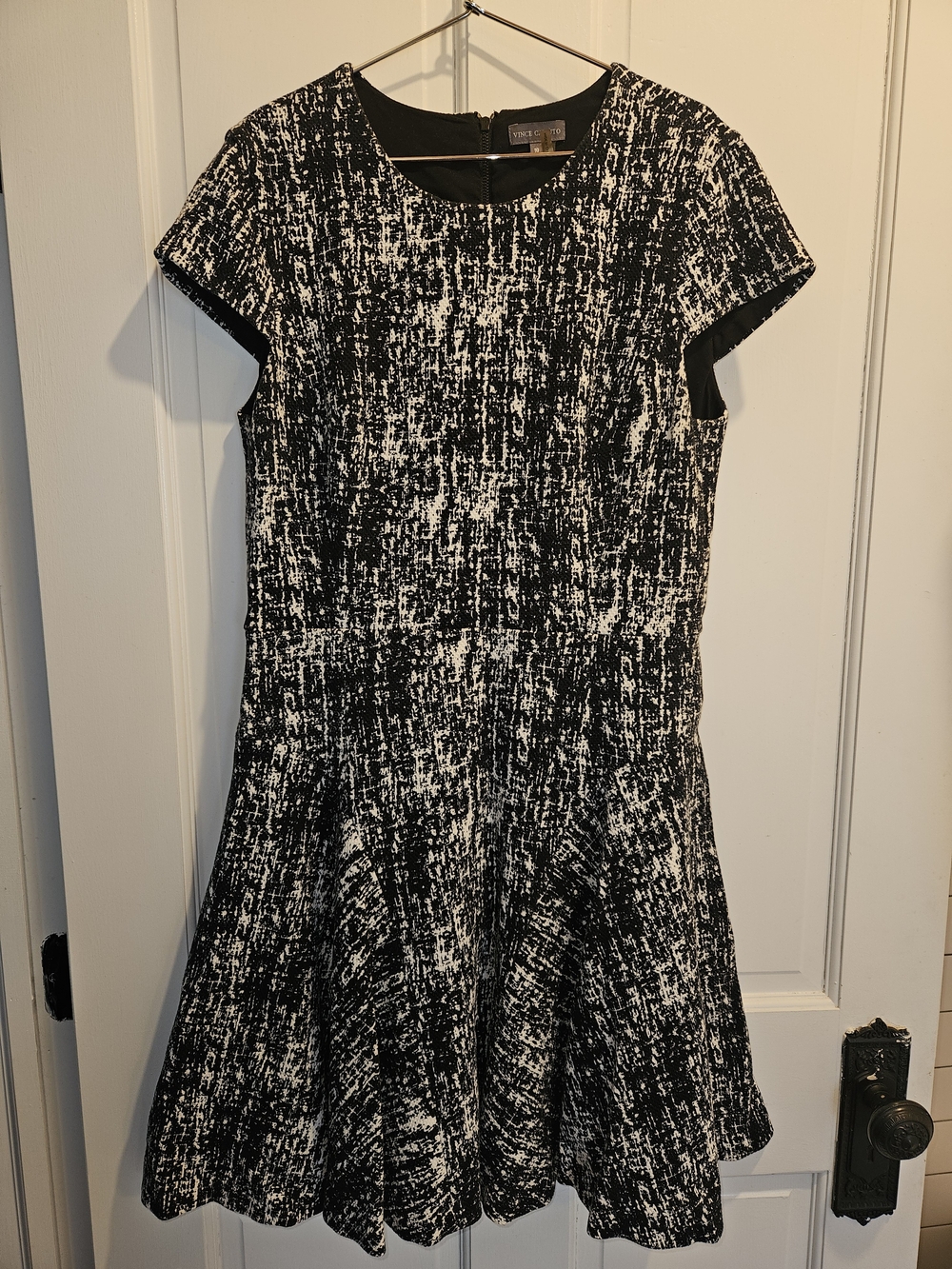 Vince Camuto Black & White Textured Fit-and-Flare Midi Dress